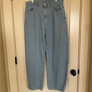 GAP High Rise UltraSoft Denim Stripe Barrel Jeans